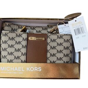 Michael Kors Beige/Tan MK Monogram Belt Bag with Gold Hardware